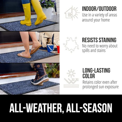 GORILLA GRIP 100% Waterproof All-Season WeatherMax Doormat, 23x35, Durable Natural Rubber, Stain and Fade Resistant, Low Profile, Indoor Outdoor Door Mats, Easy Clean Patio Entry Mat, Navy Greek Keys