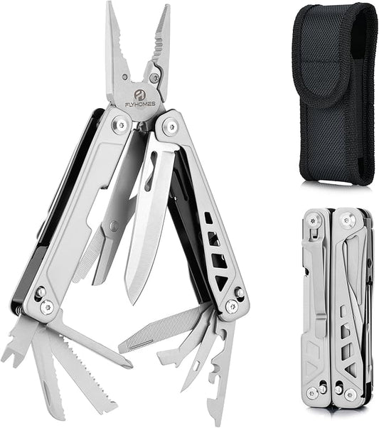 FLYHOMES Multitool, 19-in-1 Multitools Pliers with Scissors, Pocket Clip, Screwdriver... Gift for men, Professional for Camping Survival Tools, Hunting, Hiking (Silver)
