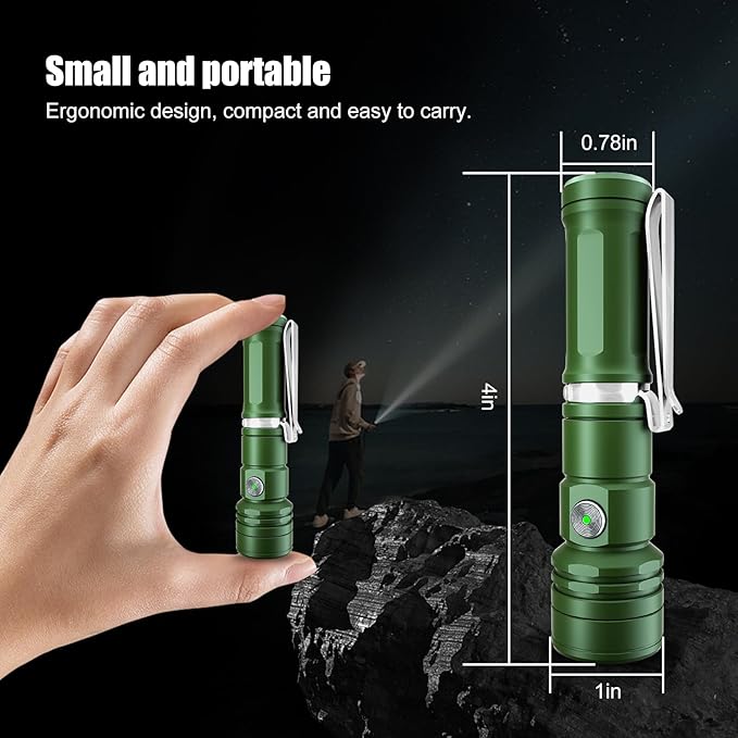 CYANSKY Rechargeable Flashlight,Super Bright,Flashlights High Lumens, Small EDC Flashlights for Emergencies,with Magnetic Base,IP68 Waterproof Flash Light for Camping,Hiking,Outdoor,Home (Green)