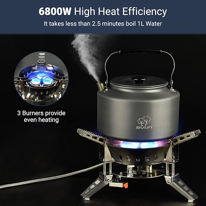 Bulin Camping Gas Stove Burner 6800W Adjustable 3 Burners Ultralight Windproof Backpacking Stove Portable Propane Stove Camp Stoves for Camping Hiking Backpack Outdoor