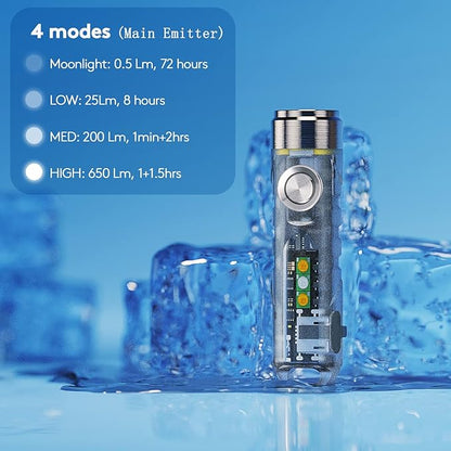 RovyVon Aurora A7 G4 Keychain Flashlight, USB C Rechargeable Max 650 High Lumen Flashlight Super Bright with EDC Small Size, 8 Mode, Glow Blue, Perfect for Gift Camping Emergencies Outdoor