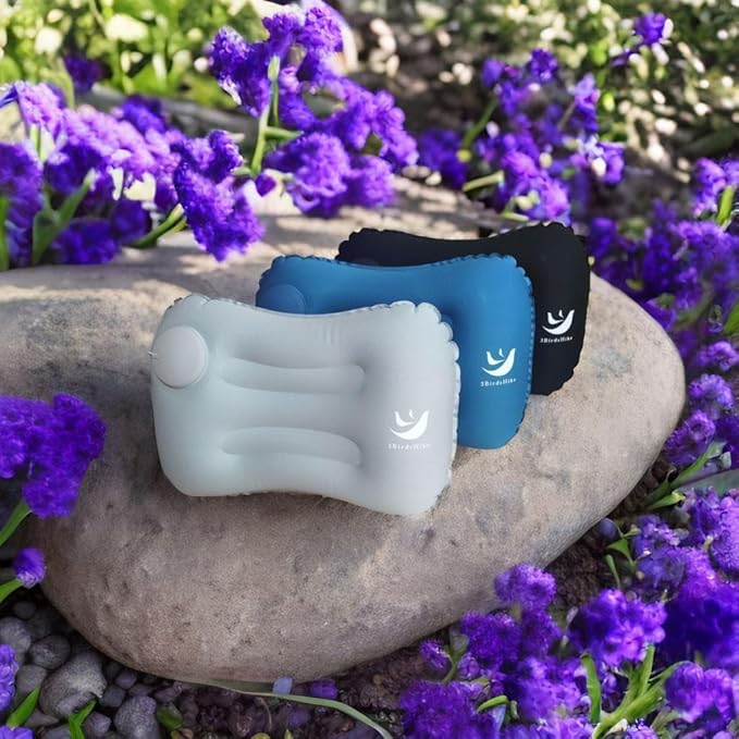 2 Pack Inflatable Pillow Camping, Inflatable Air Pillow for Neck and Lumbar Support, Press-to-Inflate Design, Travel Pillows for Camping, Hiking, and Backpacking - Blue