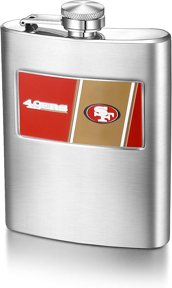 NFL San Francisco 49ers 8-Ounce Matte Finished Stainless Steel Hip Flask with Rectangular Team Emblem and Funnel