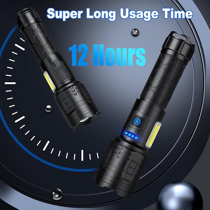 Rechargeable LED Flashlights High Lumens 2 Pack, 900000 Lumen Super Bright Flashlight with USB Cable, 7 Modes Powerful Flashlight Waterproof Flash Light for Home Emergencies Camping