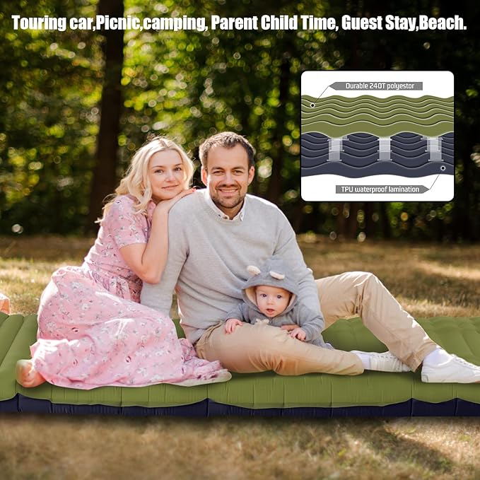 Megior Camping Sleeping Pad, Extra Thickness 4 Inch Inflatable Sleeping Mat Lightweight Waterproof Camping with Built-in Pump Air Mattress for Backpacking, Hiking, Tent, Traveling,Green