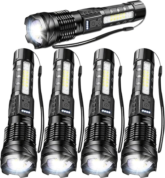 MODOAO LED Flashlight Rechargeable, Handheld Flashlights with 7 Modes & Zoomable, Powerful Emergency Flashlights Camping, Hiking,and Outdoor Use (5 Pack)