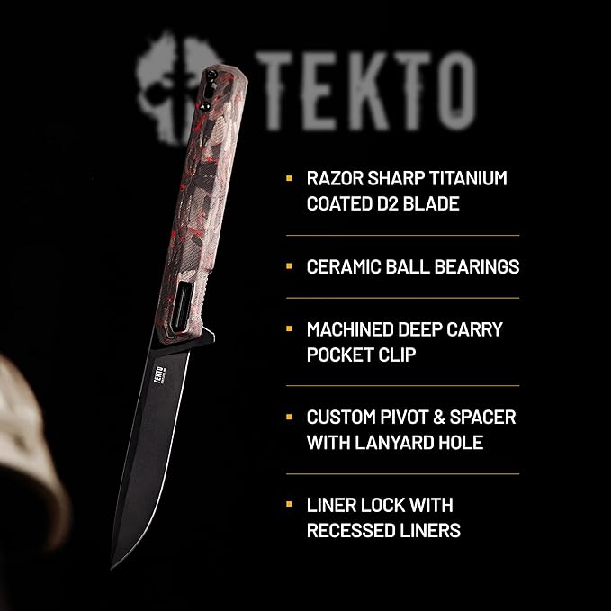 F2 Bravo Folding Pocket Knife - D2 Steel Blade, Ceramic Ball Bearings - EDC - Snap, Swift Flip for Camping, Backpacking - 2.4oz (68g), Forged Ember Handle, Black Titanium Accents