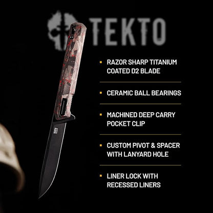 F2 Bravo Folding Pocket Knife - D2 Steel Blade, Ceramic Ball Bearings - EDC - Snap, Swift Flip for Camping, Backpacking - 2.4oz (68g), Forged Ember Handle, Black Titanium Accents