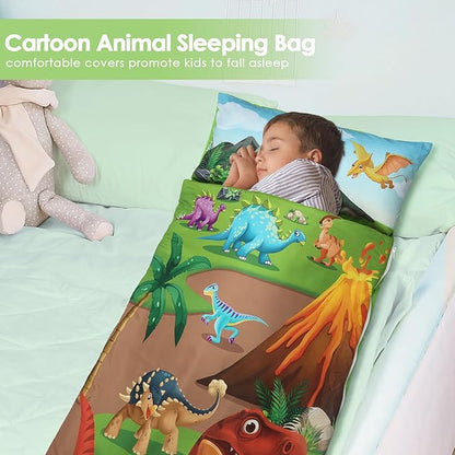 Kids Sleeping Bag Toddler Nap Mat with Removable Pillow, Large Foldable Sleeping Bag for Girls Boys, Easy Clean Slumber Bag with Double Zip for Camping School Preschool Daycare, 59×24 inch