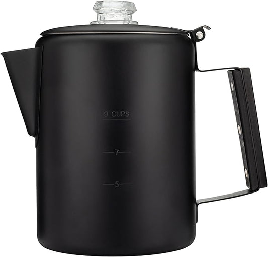 COLETTI Black Bozeman Percolator Coffee Pot — Camping Coffee Pot, Coffee Percolator – America’s Sleekest Percolator – Pure Stainless Steel, NO Aluminum or Plastic (9 Cup)