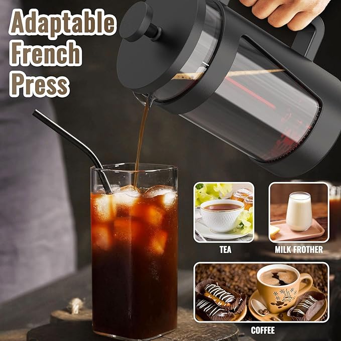 RAINBEAN Small French Press 12 Oz, Mini French Press Coffee Maker 1 Cup, Single Serve Coffee Press, Coffee Brewer With 3 Level Filtration, Perfect for Tea Lovers