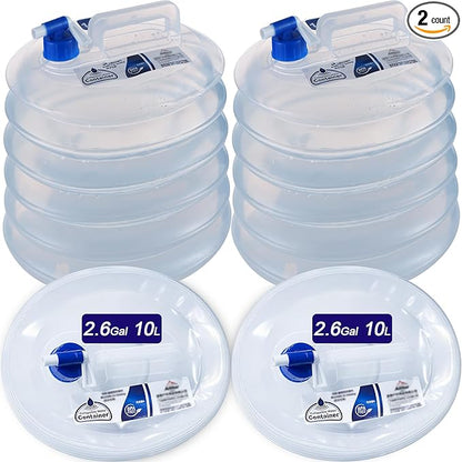 2 Pack 1.32/2.64/3.96 Gallon Collapsible Water Container, Water Storage Containers BPA Free, Camping Cooking Carrier Jug for Water Pack for Hiking & Emergency Water Pouches