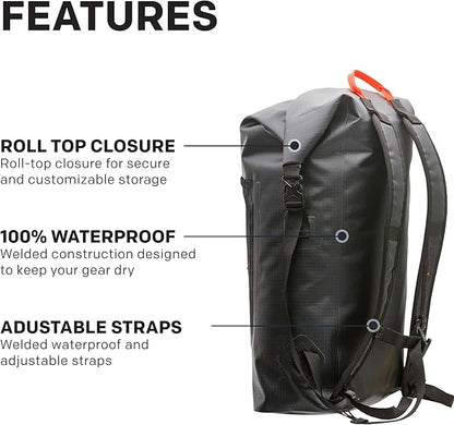 Grundéns Bootlegger Roll Top Backpack | Waterproof, 30L, Black