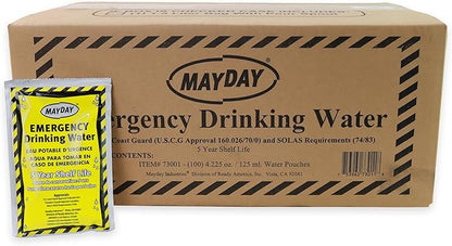Mayday Pouch Water, Coast Guard Emergency Water, 5-Year Shelf LIfe, Disaster Preparedness Supplies for, Earthquake, Fire, Flood, Leak-Proof Pouches, 4.225 Oz/125Ml 50 Pack