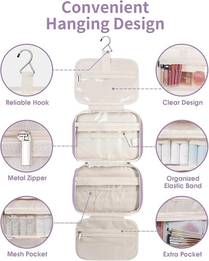 Travel Toiletry Bag for Women Large Hanging Makeup Bag Organizer Toiletries Bag for Full Size Essentials Accessories Cosmetics (Purple (Large))