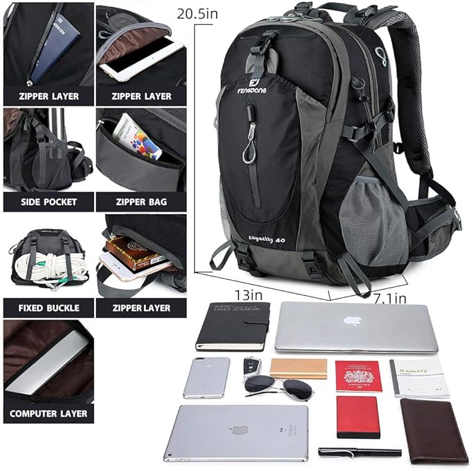 40L Waterproof Lightweight Hiking,Camping,Travel Backpack for Men Women