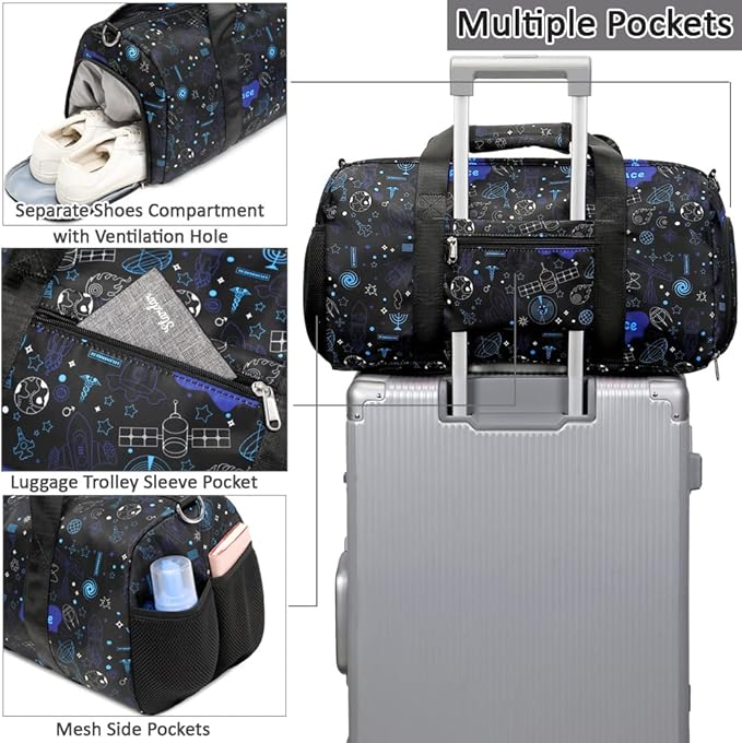 Duffle Bag for Boys Dance Bag Overnight Bags for Girls Boys Weekender Carry On Travel Duffel Sports Gym Bag with Shoes Compartment and Wet Pocket