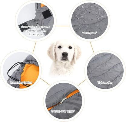 KUDES Dog Sleeping Bag Waterproof Warm Packable Dog Bed with Storage Bag for Indoor Outdoor Travel Camping Hiking Backpacking (43''Lx27''W)