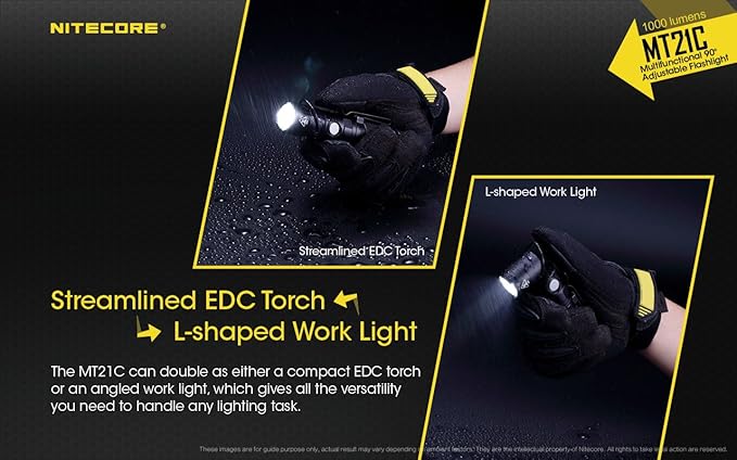 Nitecore MT21C LED Flashlight, 1000 Lumen Right Angle 90 Degree Tiltable Head L-Shape USB Rechargeable with Hard Duty Holster