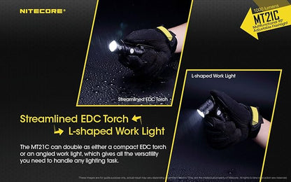 Nitecore MT21C LED Flashlight, 1000 Lumen Right Angle 90 Degree Tiltable Head L-Shape USB Rechargeable with Hard Duty Holster