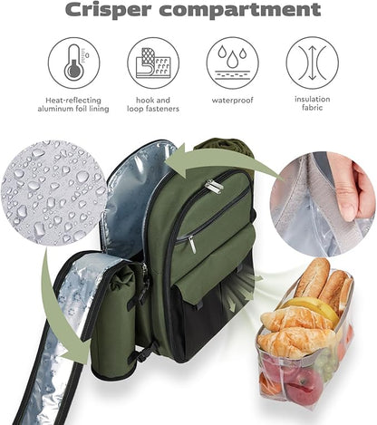 22L Insulated Picnic Basket Leak Proof Picnic Backpack for 2, Green Camping Gifts, Cool Bridal Shower Gifts for Bride and Groom, Mr and Mrs, Anniversary Engagement Wedding for Newly Engaged Couples