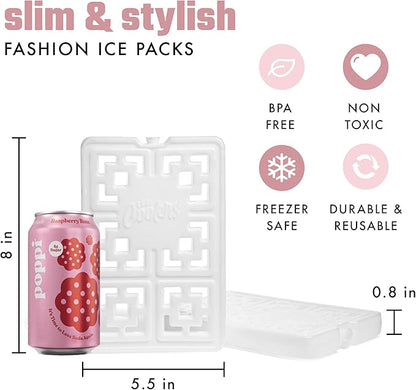 Cool Coolers Fashion Ice by Fit & Fresh, 2 Pack XL Slim Ice Packs, Unique Ice Pack Design for Womens Lunch Bag, Space Saving Reusable Ice Packs for Lunch Boxes, Cooler Ice Packs, Pearl White, 2PK