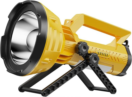 XINXI Rechargeable Spotlight, Handheld Hunting Flashlight Led Spot Light with Cob Light and Solar Panels, Lightweight and Super Bright Spotlight for Hunting Boating Camp(Yellow)
