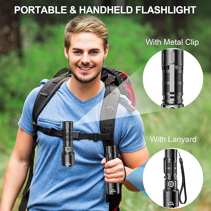 Flashlights 20,000 High Lumens Rechargeable, 1500M Long Throw Super Bright LED Small Powerful Flashlight with Memory Function, 6Modes Pocket Waterproof Flash Light for Camping,Hiking,Emergency