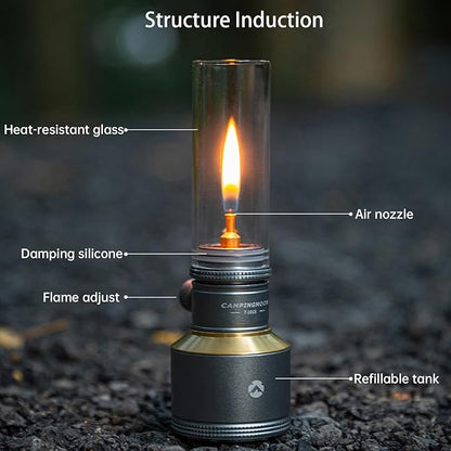 Campingmoon Camping Gas Lantern Outdoor Gas Tent Lamp with Empty Gas Tank Wooden Lantern Case