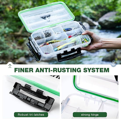 Ghosthorn Fishing Tackle Box, Waterproof 3600 and 3700 Tackle Trays, Plastic Tackle Box Organizer with Removable Dividers Storage Lure Box for Lures 1 and 4 Pack