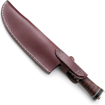 GCS Handmade Stacked Leather Handle D2 Tool Steel Chef Knife with leather Buffalo Hide Sheath 130