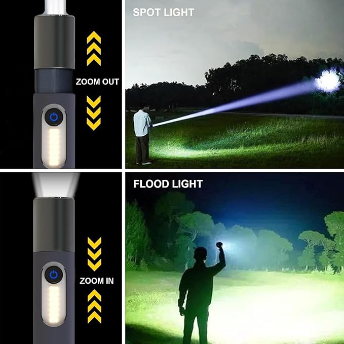 LED Rechargeable Flashlights, Zoomable 4 Modes 1000 Lumens, IPX4 Waterproof & Type-C Powerful Tactical Small Flashlights for Hiking, Travel, Camping, Emergency Gifts