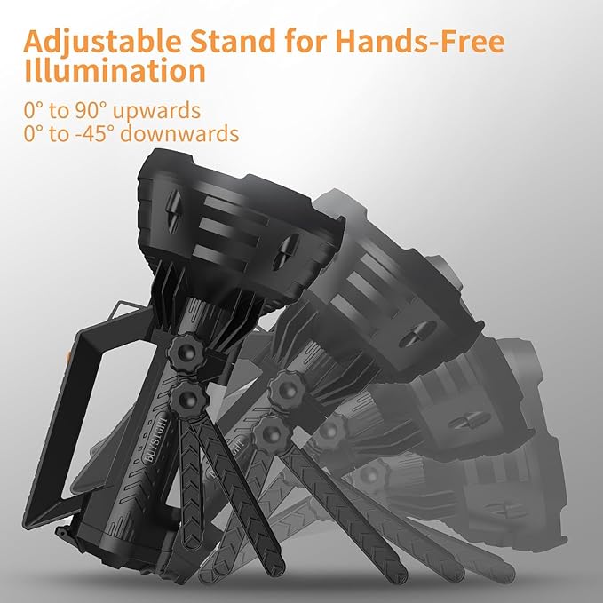 BUYSIGHT Rechargeable Flashlight 1000,000 Lumens COB Led Spotlight Floodlight IP67 Waterproof 15000mAh Long Lasting Long Distance Handheld Spotlight Impact Resistant with Foldable Stand and Red Lens