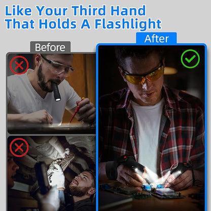 Rechargeable LED Flashlight Gloves, Gifts for Men Dad Him Boyfriend Birthday Christmas, Cool Gadgets Waterproof Hands-Free Light Gloves with Battery Indicator for Repairing Fishing Camping