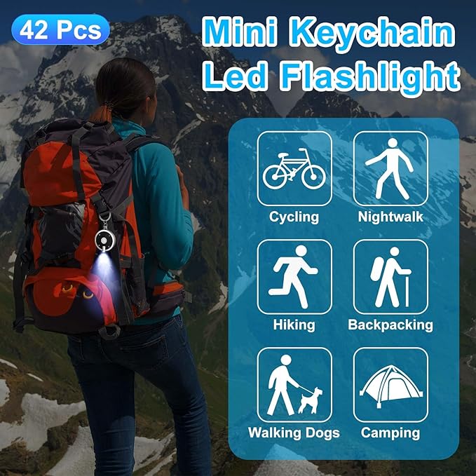 42 Pcs LED Keychain Flashlight Round Mini Keychain Flashlight Portable Keyring Flashlight Light Keychain Battery Powered Key Ring Torch for Outdoor Camping Hiking Emergency Lighting, 6 Colors