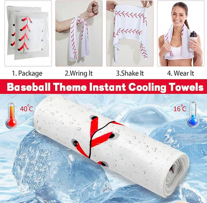 12 Pcs Cooling Towels, Breathable Chilly Towel, Individual Package 40"x12" Microfiber Towel for Coach Gift (White,Baseball)