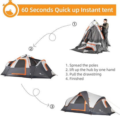 Tent for Family Camping Quick Setup, Instant Pop Up Dome Tents Outdoor 2-3 Person / 6 Person, with Water-Resistant Rainfly and Mesh Roofs & Door & Windows