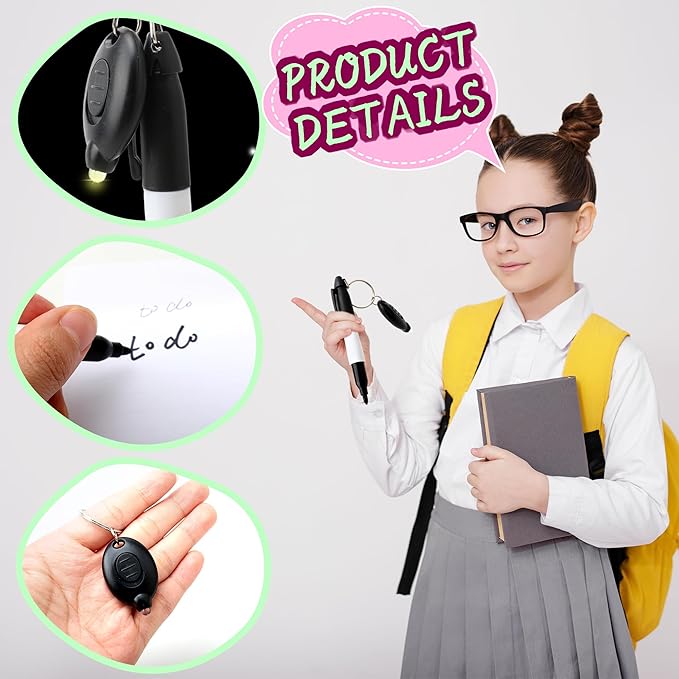24 Pcs Mini LED Keychain Flashlights Permanent Marking Pens Badge Reel Mini LED Keychain Black Keychain Marker Pen