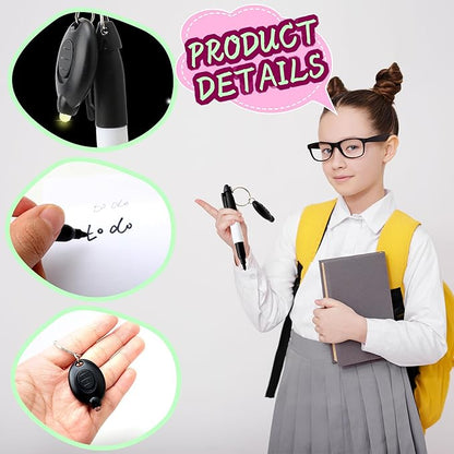 24 Pcs Mini LED Keychain Flashlights Permanent Marking Pens Badge Reel Mini LED Keychain Black Keychain Marker Pen