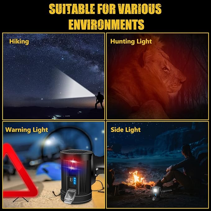 100000 Lumen Spotlight, Led Rechargeable Spotlight Flashlight with Tripod, 6 Modes and 3 Colors Filter, Super Bright Solar Spot Lights Outdoor Handheld for Hunting, Boating, Camping, Large