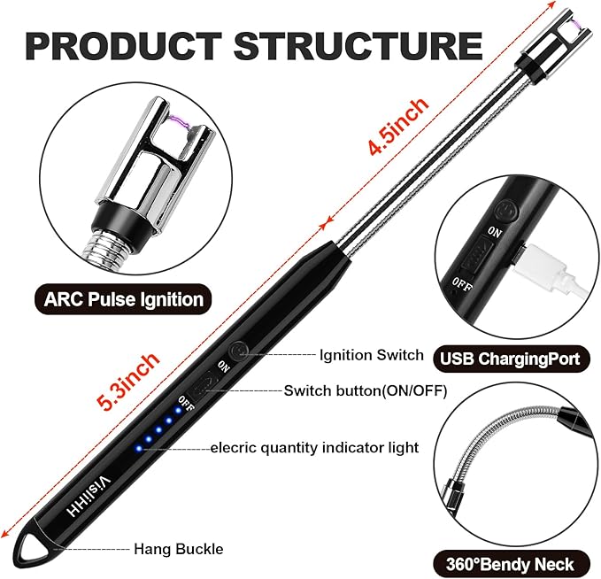 2 Pack Electric Candle Lighter, Cool Rechargeable, Plasma,Arc, Grill,USB,Windproof, Flameless, with Flexible Neck Lighters. Ideal for Candles,BBQs,Camping,Kitchen,Fireplace,Fireworks, etc.