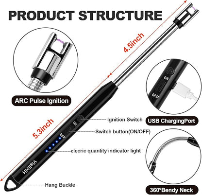 2 Pack Electric Candle Lighter, Cool Rechargeable, Plasma,Arc, Grill,USB,Windproof, Flameless, with Flexible Neck Lighters. Ideal for Candles,BBQs,Camping,Kitchen,Fireplace,Fireworks, etc.
