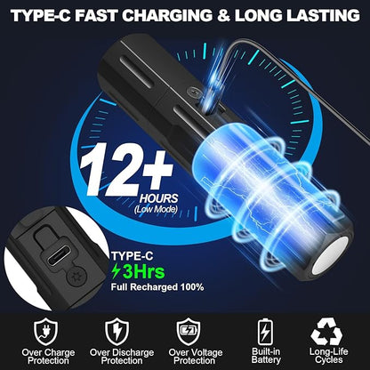 Rechargeable Flashlights High Lumens - 20,000LM Super Bright Small Pocket Magnetic Flashlight, 8 Modes LED Tactical Flash Light, Dual Button Powerful Flashlight for Camping (1, Pure Black)