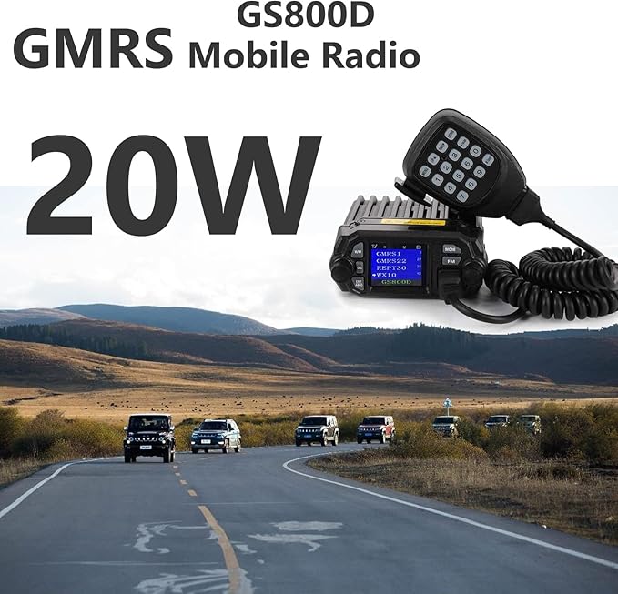 GMRS Mobile Radio Mini Size 20 Watt Long Range GMRS Repeater Capable NOAA Weather Alert Two-Way Radio GS800D