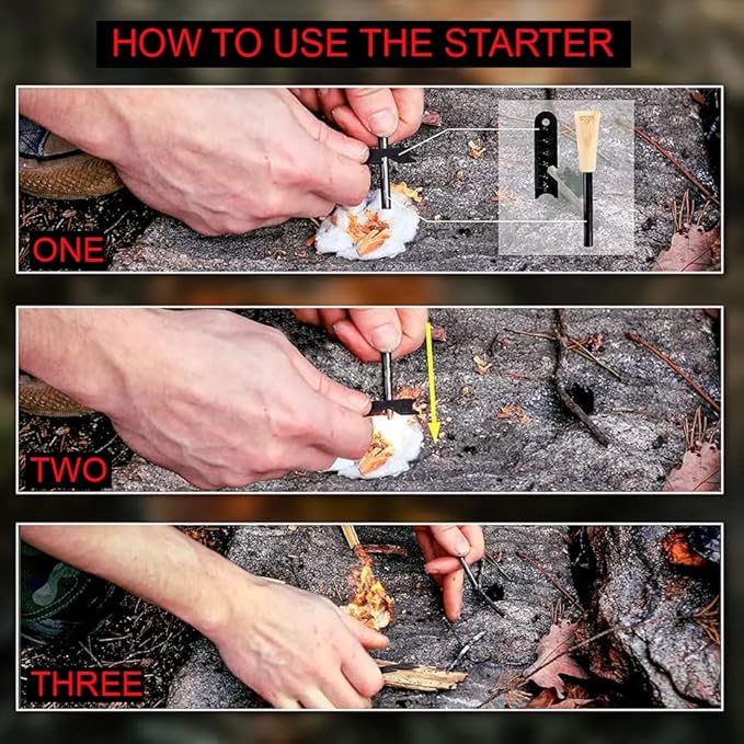 Fire Starter Survival Kit Ferro Rod Flint and Steel Striker Waterproof Magnesium Farrow Rod Tool & Firestarter for Campfires with Bracelet Multi-Tool