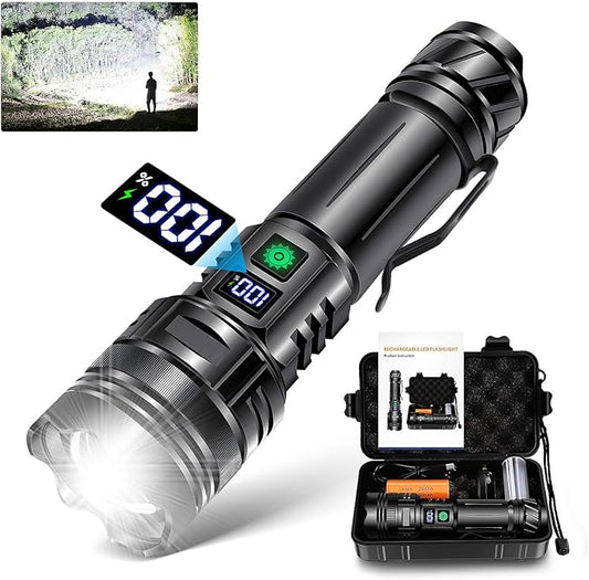 Flashlights Rechargeable 900000 High Lumens, 1500M Long Beam LED Handheld Flashlights, Super Bright Tactical Flashlight with Power Display & IPX6 Waterproof LED Flash Light for Camping Hiking