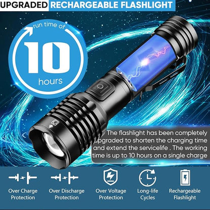 NAKCNM LED Flashlights High Lumens, Rechargeable Pocket Flashlight with Clip 5 Modes Super Bright 20000 Lumen, Waterproof Small Flashlights Powerful Flash Light for Home Outdoor Emergencies(2 Pack)