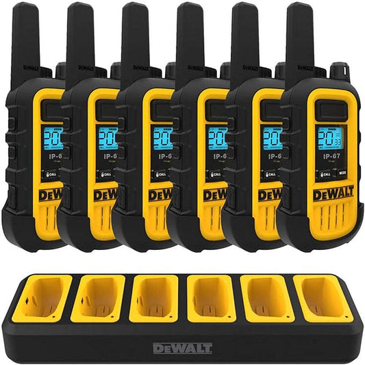DEWALT DXFRS300 1 Watt Heavy Duty Walkie Talkies - Waterproof, Shock Resistant, Long Range & Rechargeable Two-Way Radio with VOX (6 Pack w/Gang Charger) (DXFRS300-BCH6)