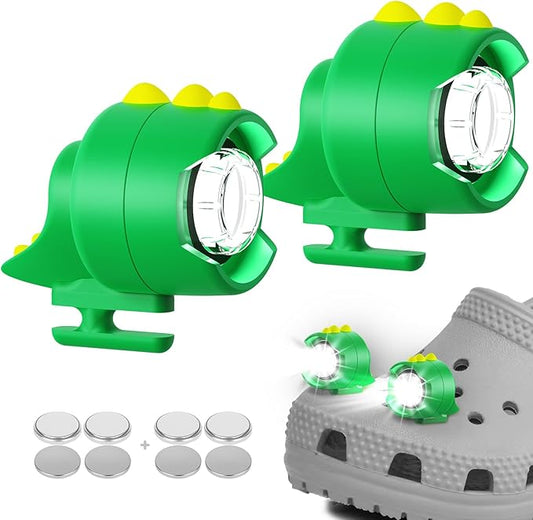 Headlights for Croc Shoes 2pcs, Shoes lights Dinosaur Design, Flashlights Accesories for Croc Shoes Lasting 145 Hours, 3 Modes Flashlight,Waterproof Headlights for Croc Shoes for Camping,Dog Walking