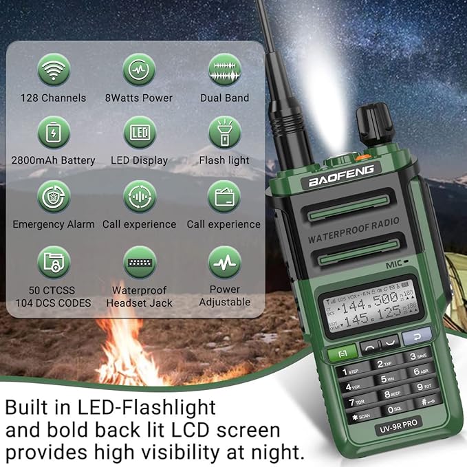 BAOFENG UV-9R Pro Ham Radio Handheld Two Way Radio Dual Band Waterproof Transceiver Long Range Rechargeable Walkie Talkie with Programming Cable and Type-C Charger